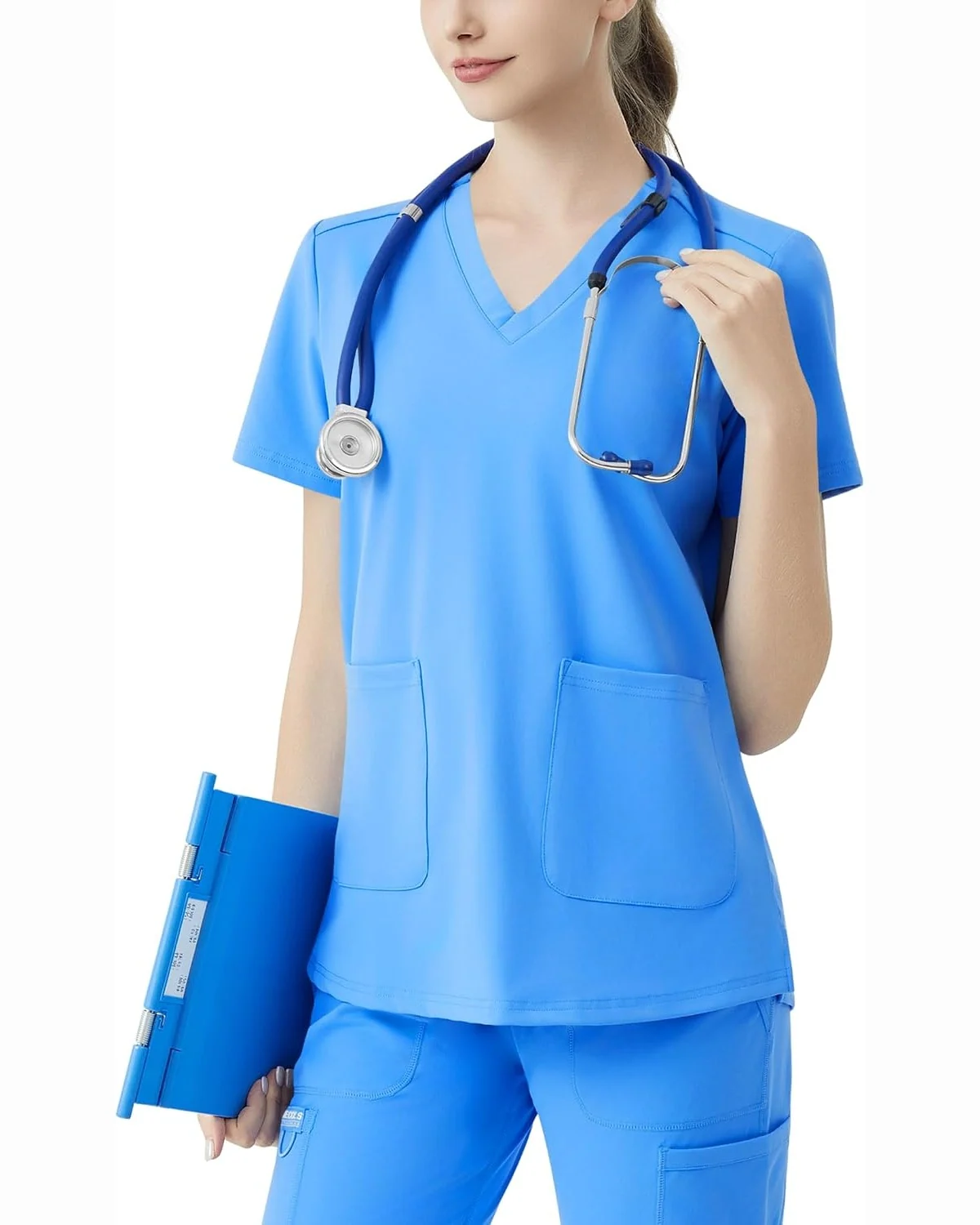 Classic Fit Scrub Top in Blue, KECOLS