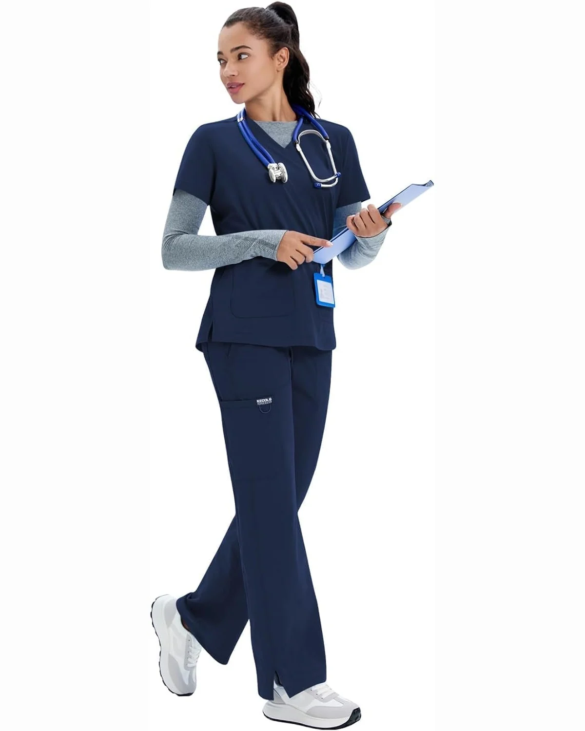 Classic Fit Scrub Top in Navy, KECOLS