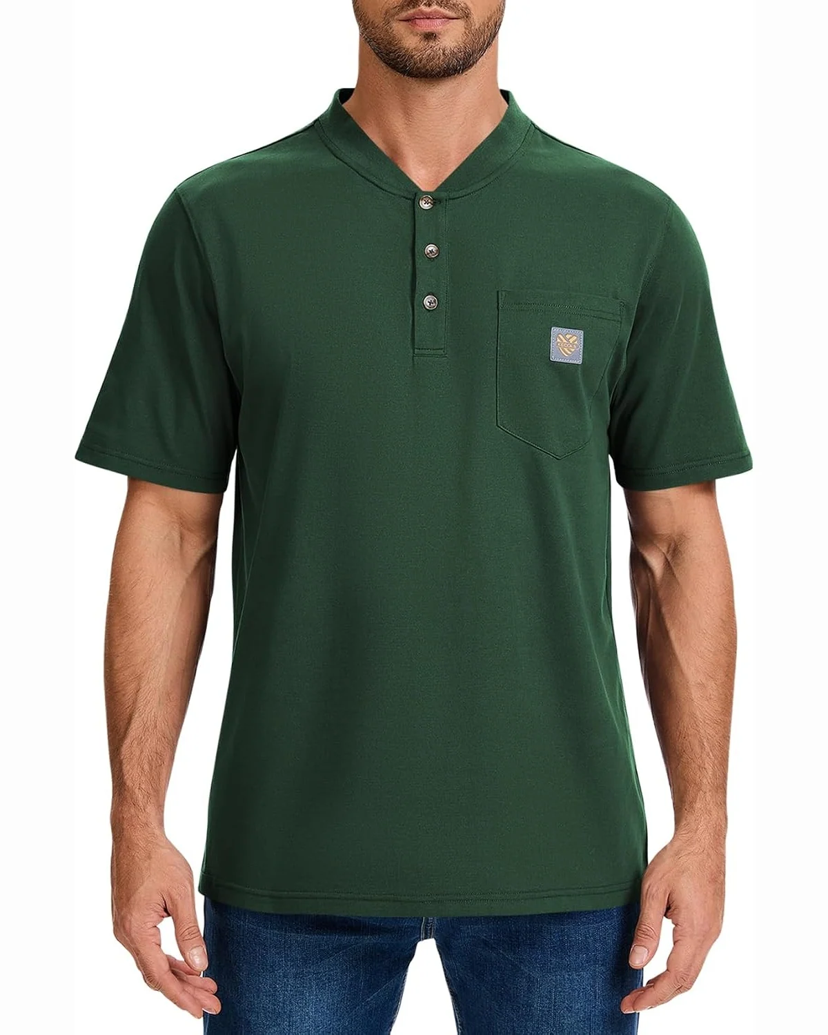 Heavyweight Pocket Henley in Hunter Green, KECOLS