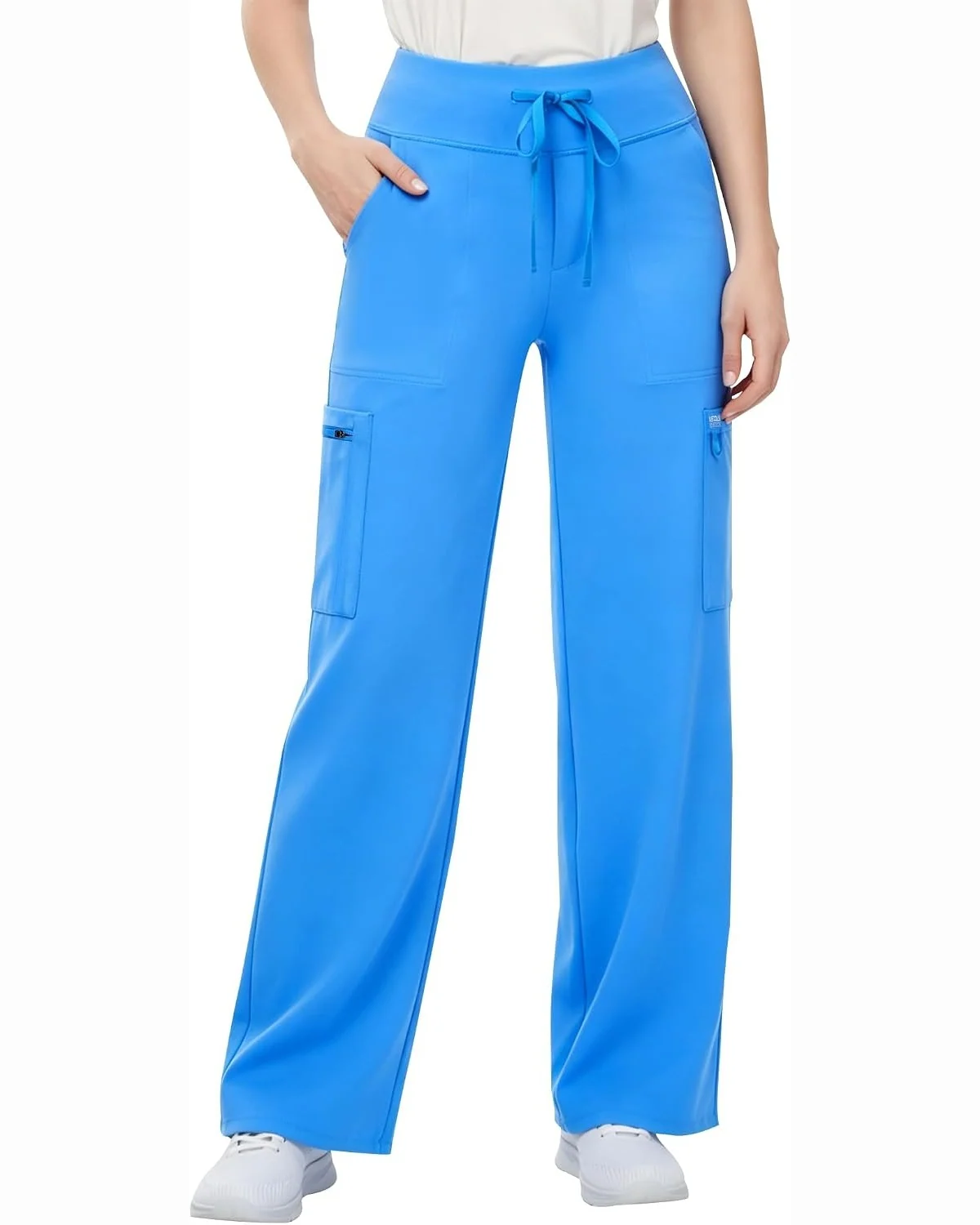 Wide-Leg Scrub Pants in Blue, KECOLS