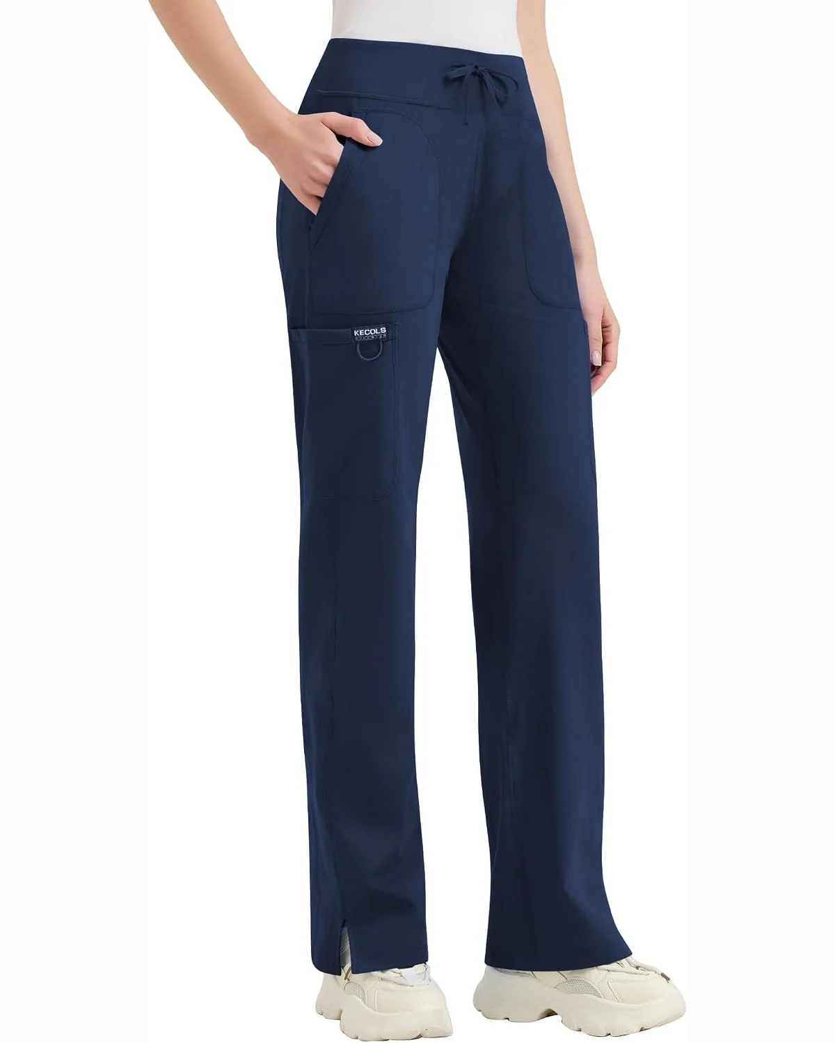 Five-Pocket Yoga Scrub Pants in Navy, KECOLS