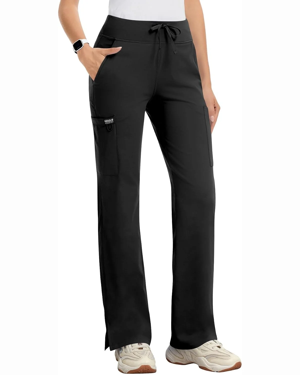 High-Rise Cargo Scrub Pants in Black, KECOLS
