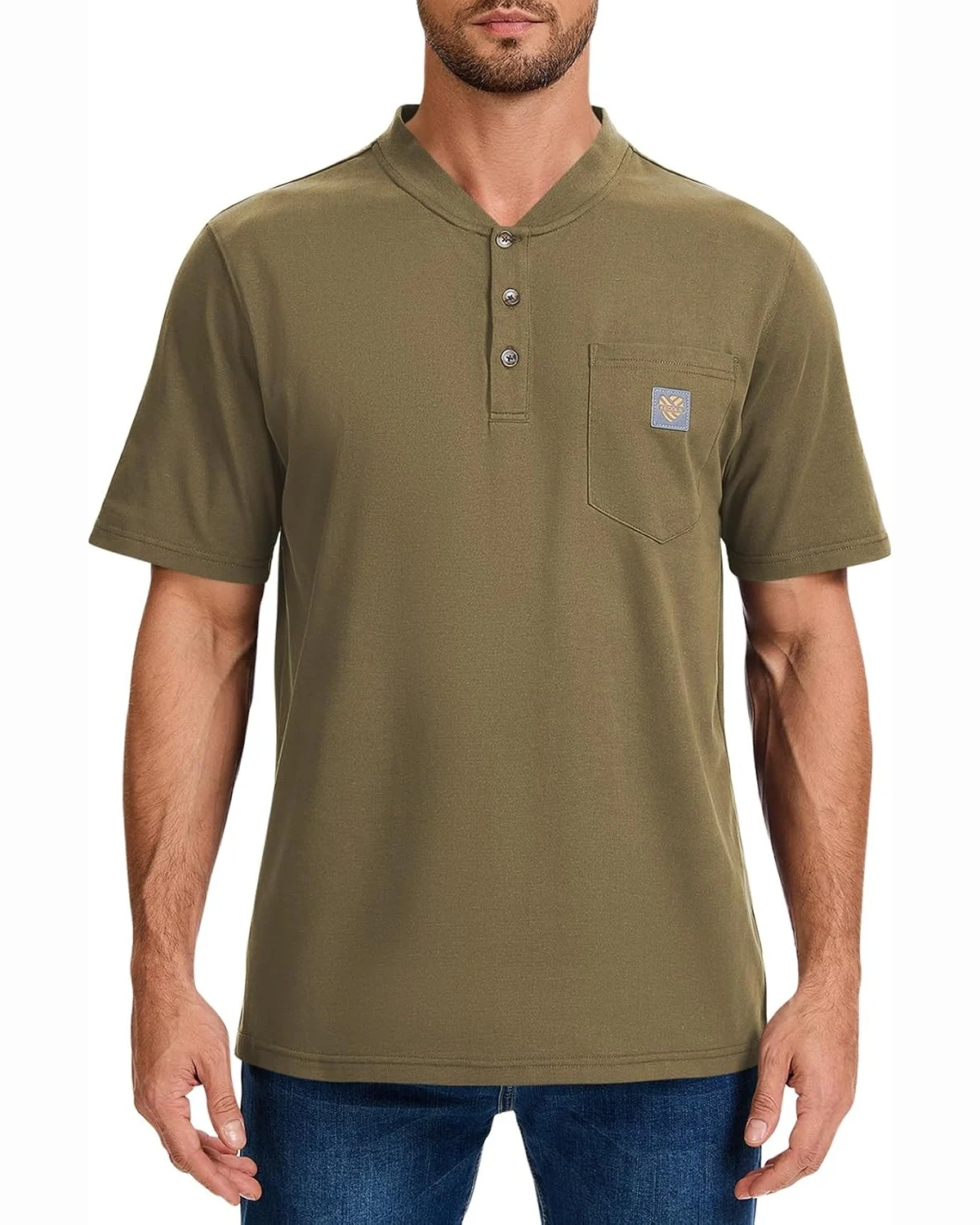 Heavyweight Pocket Henley in Light Coffee, KECOLS