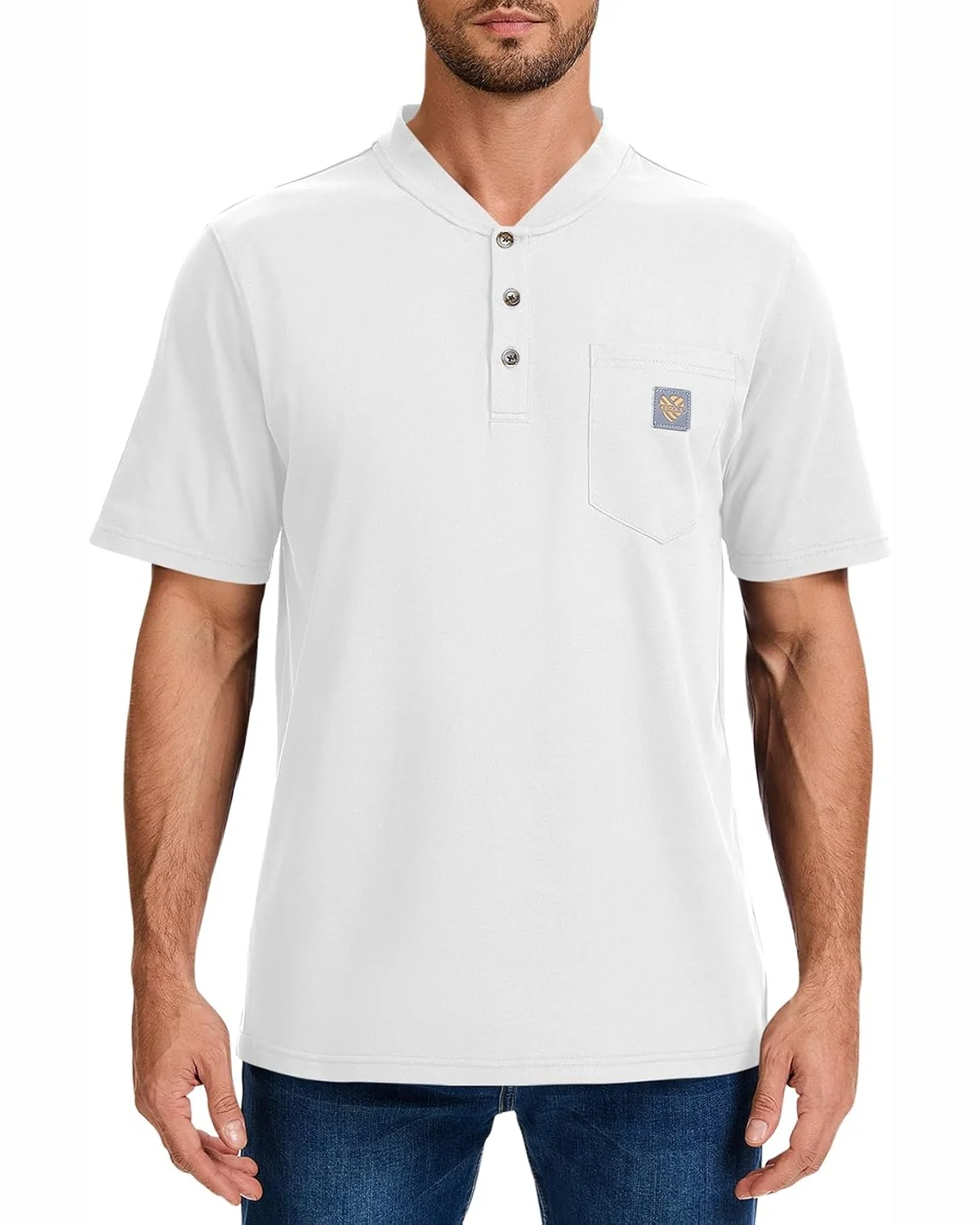 Heavyweight Pocket Henley in White, KECOLS