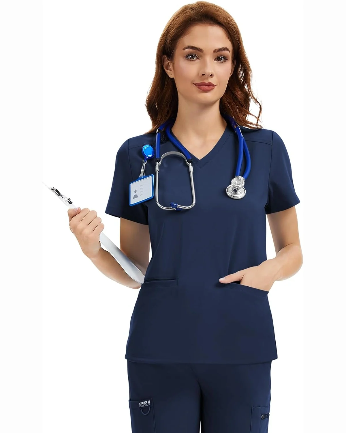 A Navy v-neck scrub top from the KECOLS range