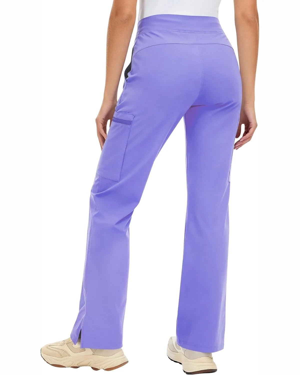 High-Rise Cargo Scrub Pants in Light Purple, KECOLS
