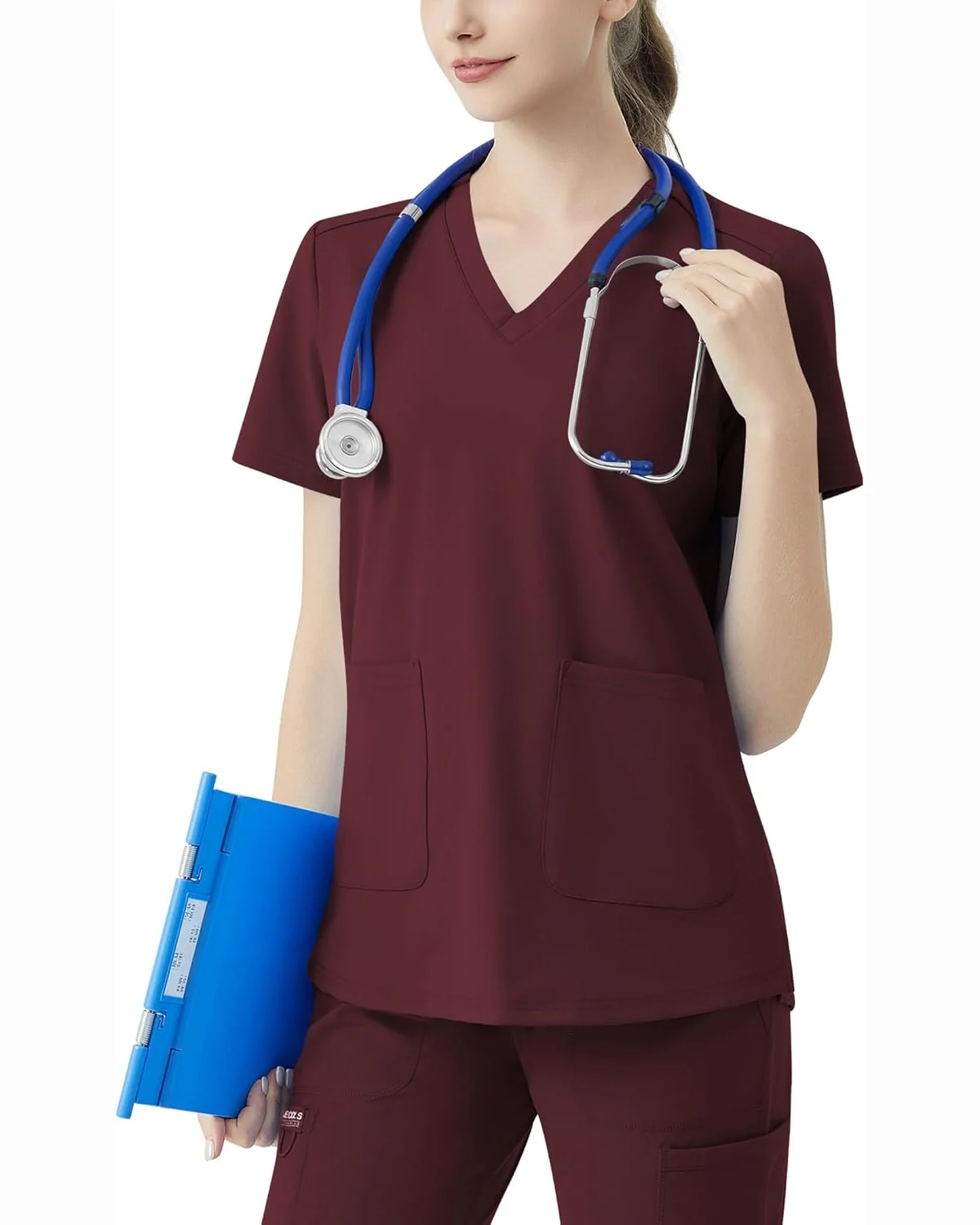 Classic Fit Scrub Top in Wine, KECOLS