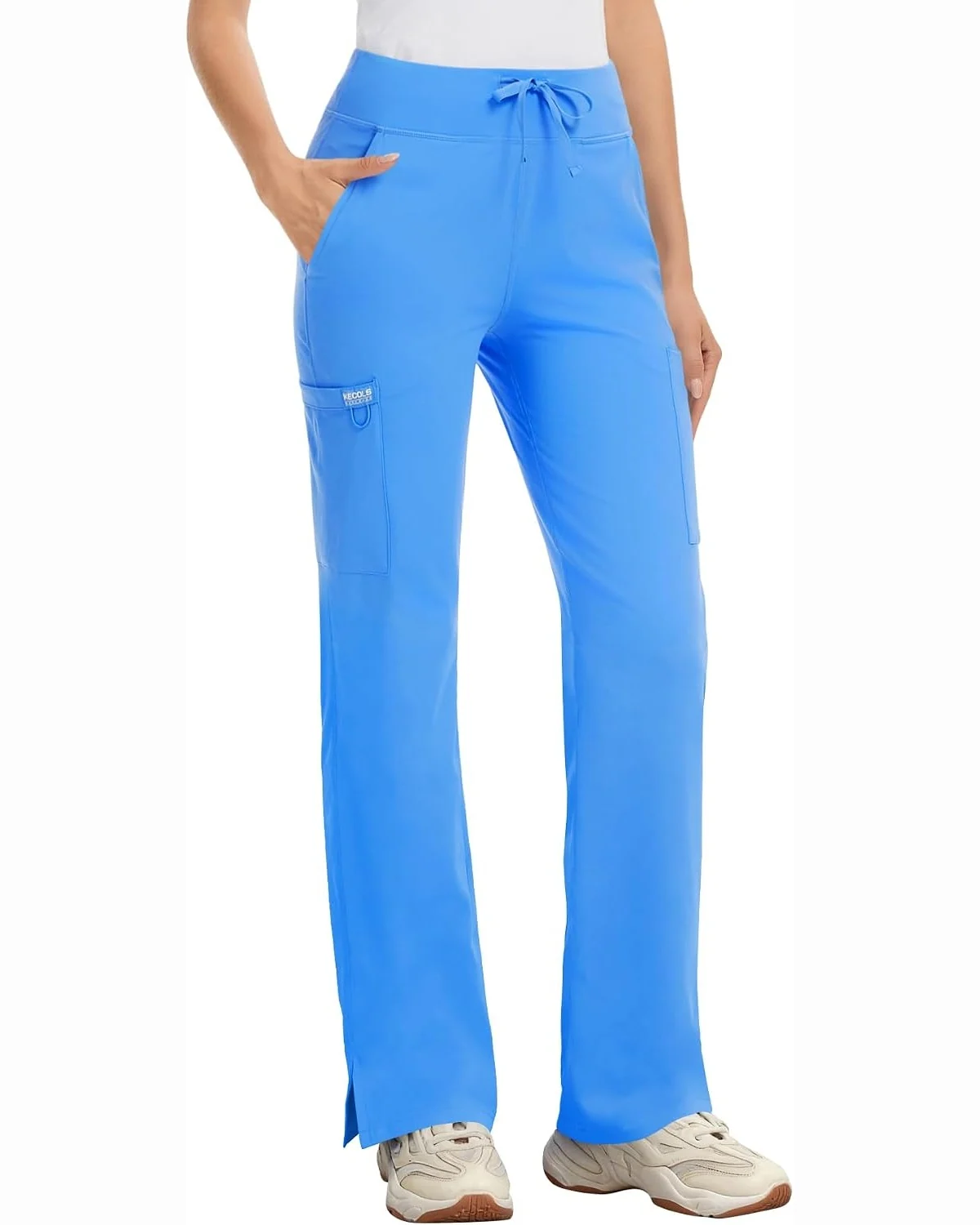 High-Rise Cargo Scrub Pants in Ceil Blue, KECOLS