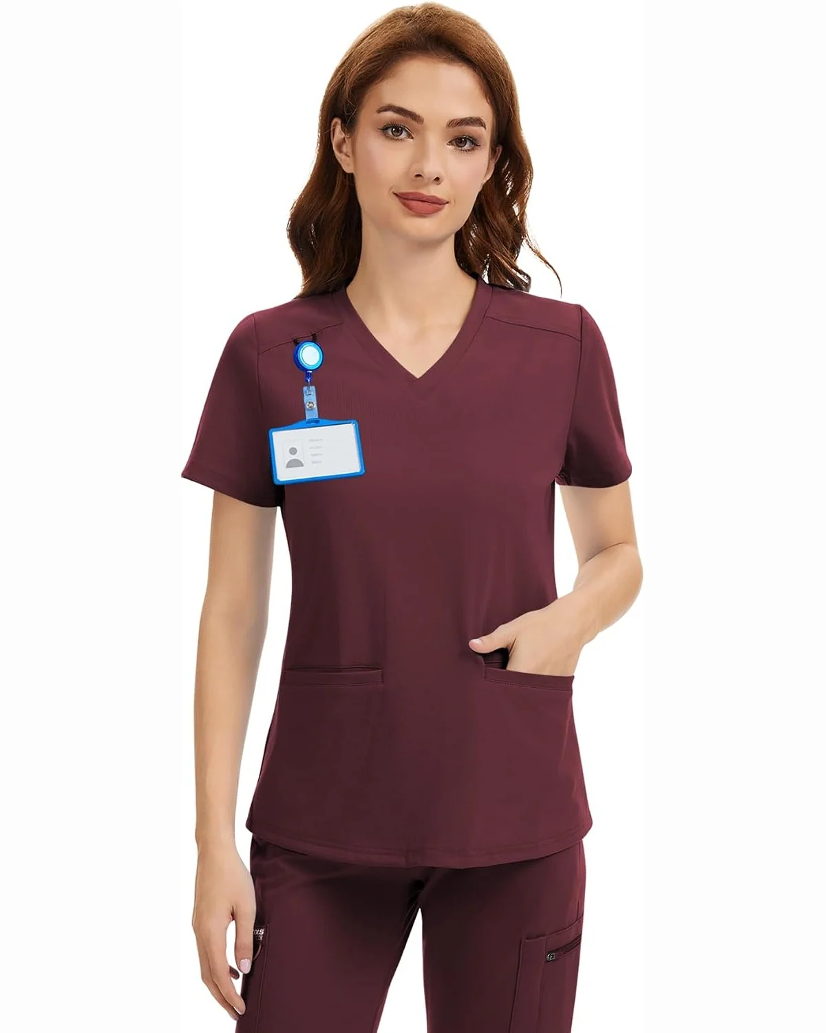 V-Neck Scrub Top in Wine, KECOLS