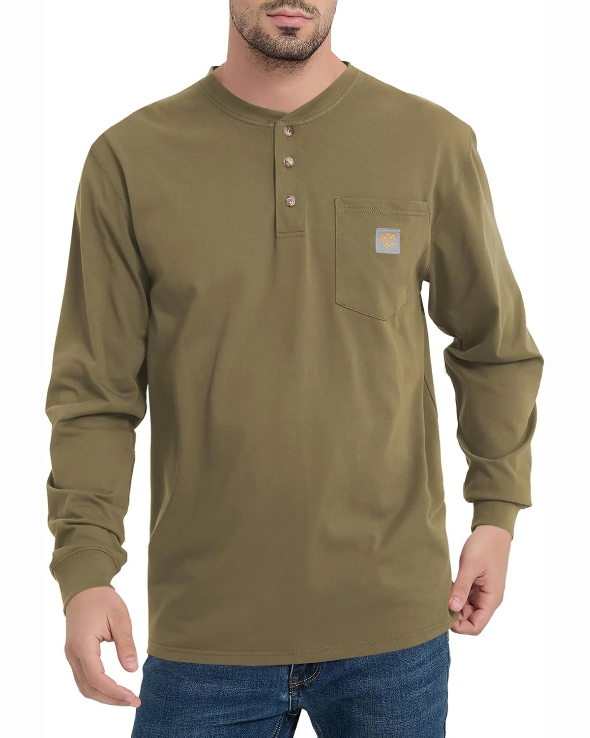 Long-Sleeve Henley in Light Coffee, KECOLS