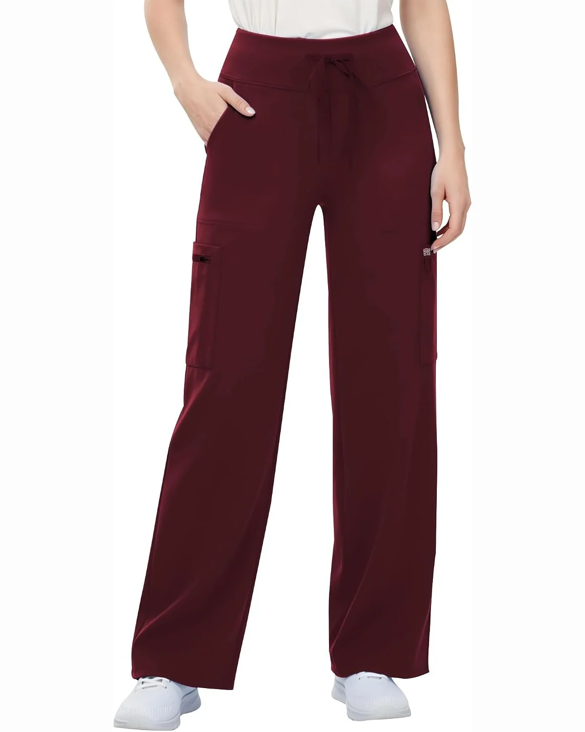 Wide-Leg Scrub Pants in Wine, KECOLS