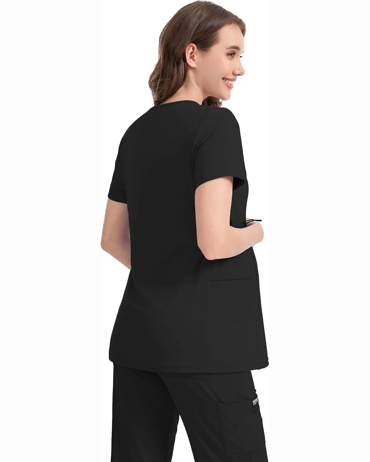 Maternity Scrub Top with Side Panels in Black, KECOLS