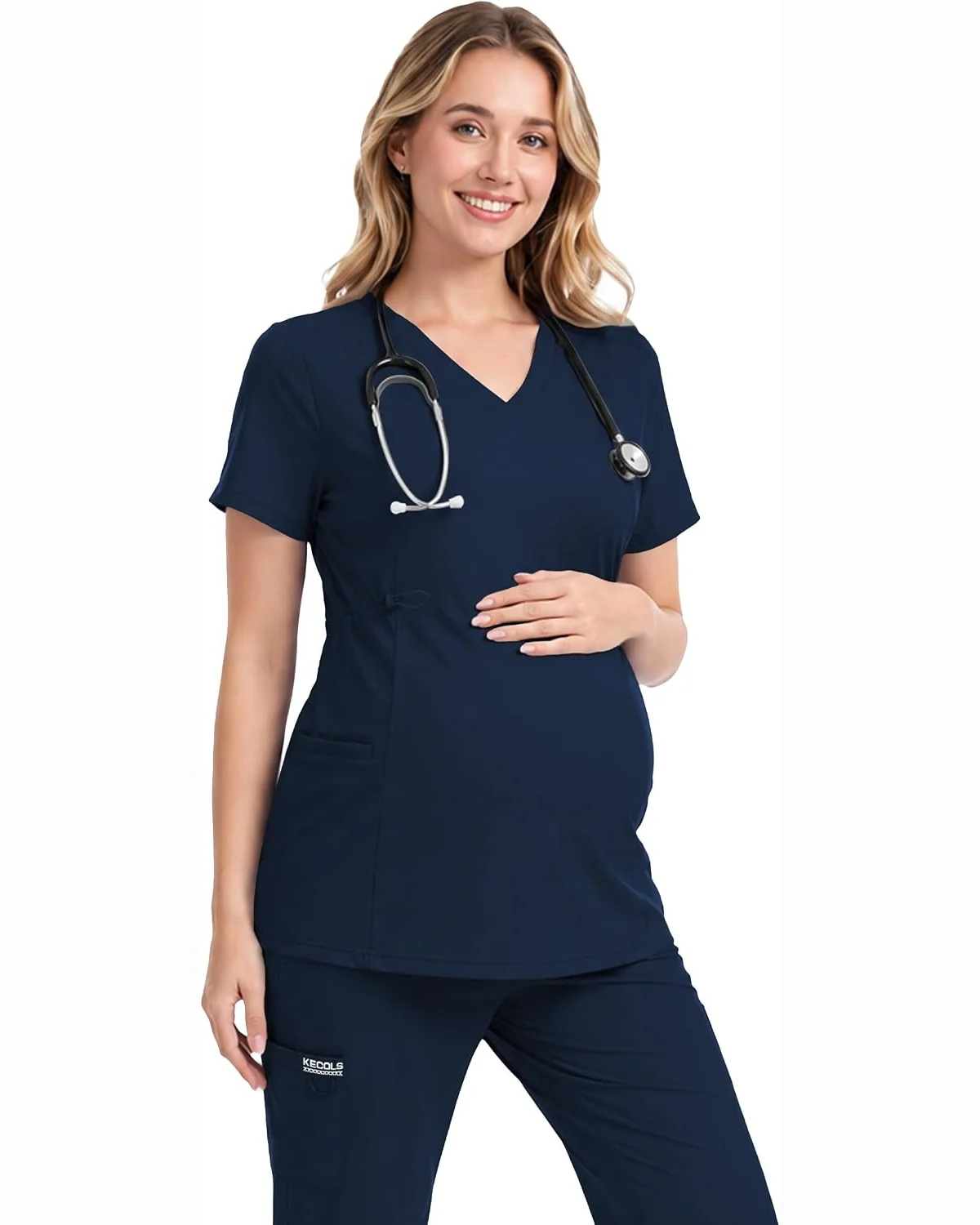 Maternity Scrub Top with Side Panels in Navy, KECOLS