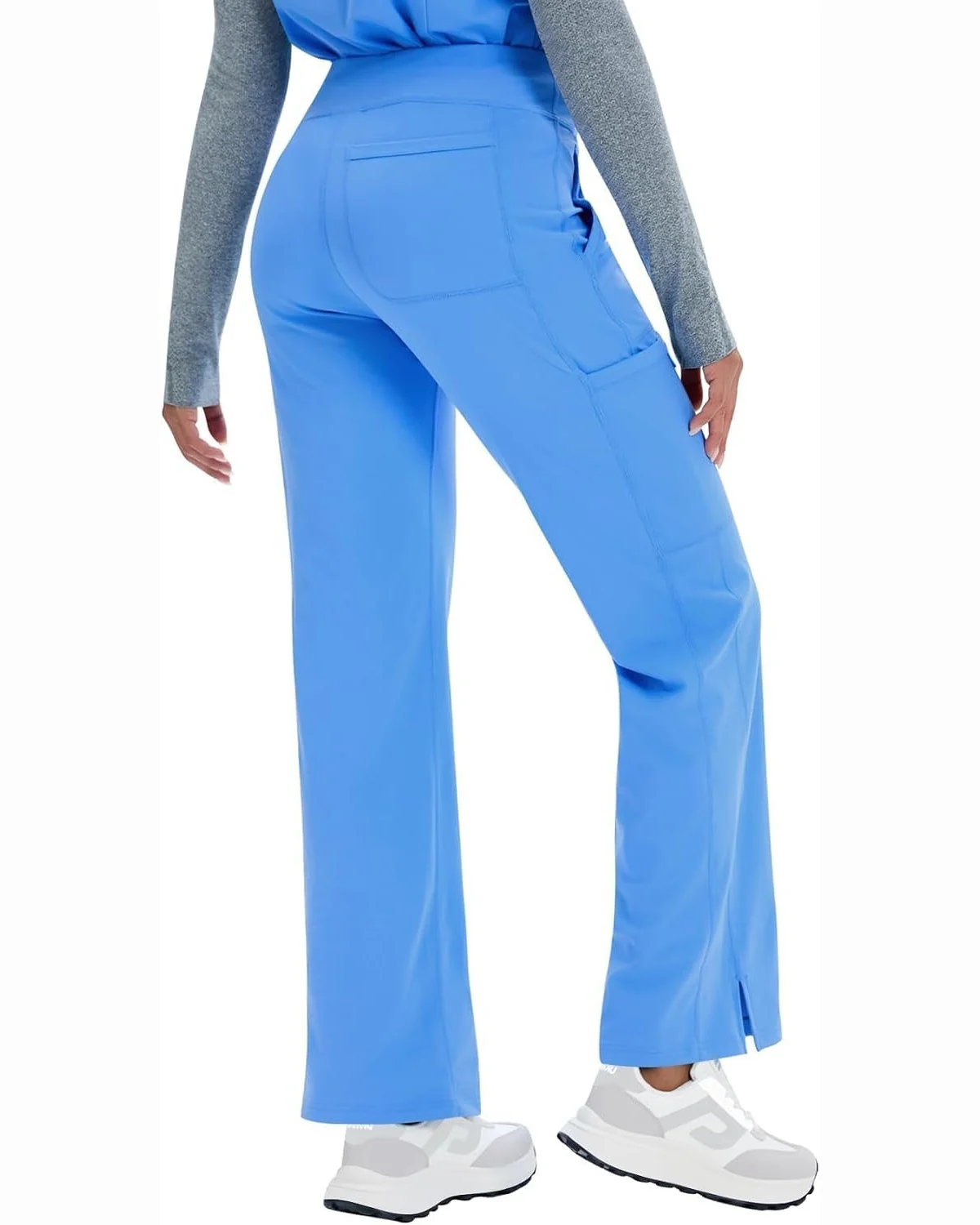 Five-Pocket Yoga Scrub Pants in Blue, KECOLS
