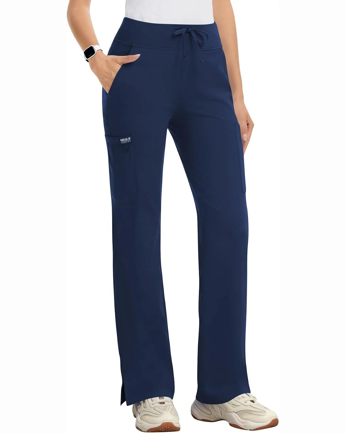 High-Rise Cargo Scrub Pants in Navy, KECOLS