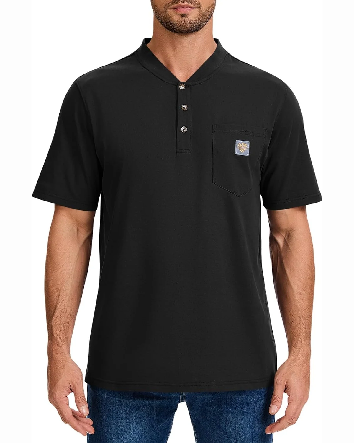 Heavyweight Pocket Henley in Black, KECOLS