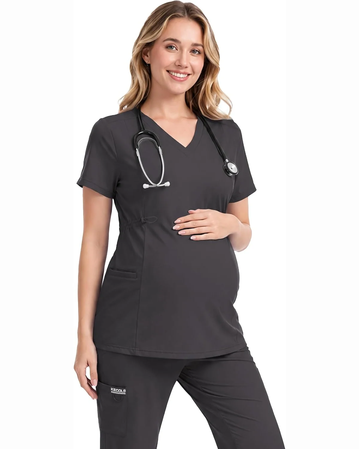 Maternity Scrub Top with Side Panels in Grey, KECOLS
