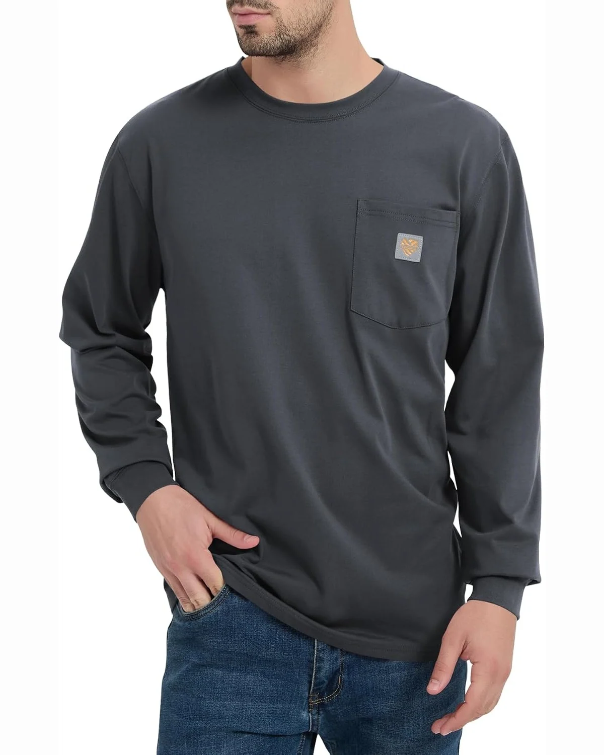 Long-Sleeve Work Tee in Dark Gray, KECOLS