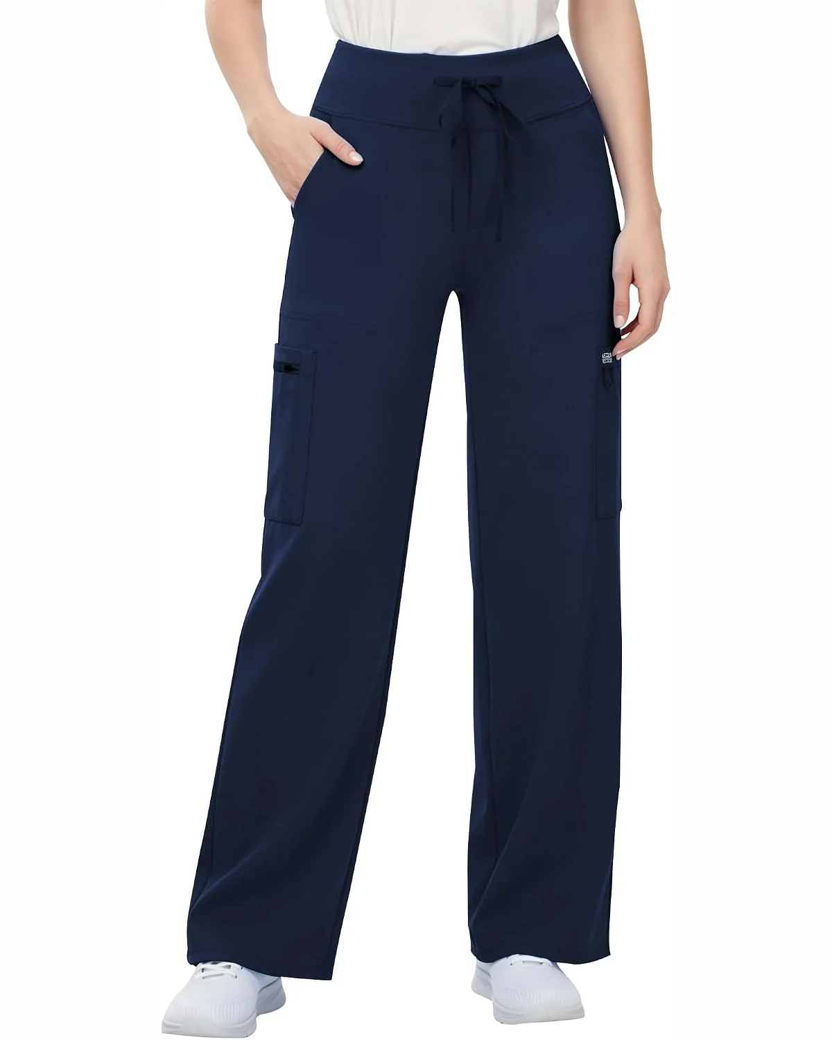 Wide-Leg Scrub Pants in Navy, KECOLS