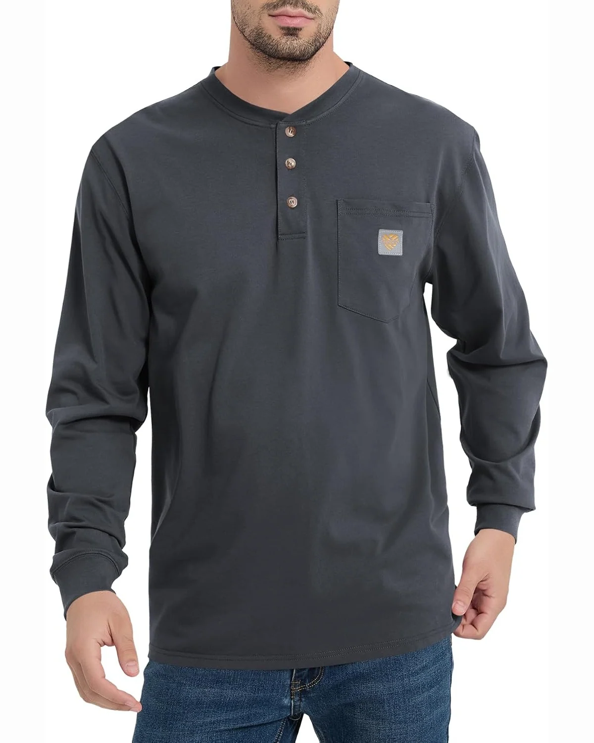 Long-Sleeve Henley in Dark Gray, KECOLS