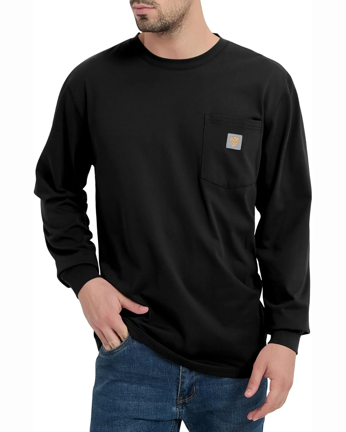 Long-Sleeve Work Tee in Black, KECOLS