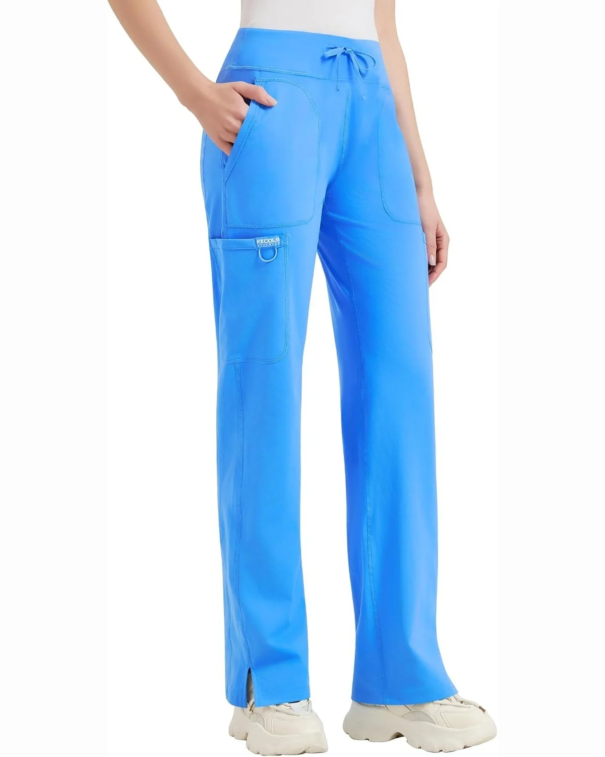 Five-Pocket Yoga Scrub Pants in Blue, KECOLS