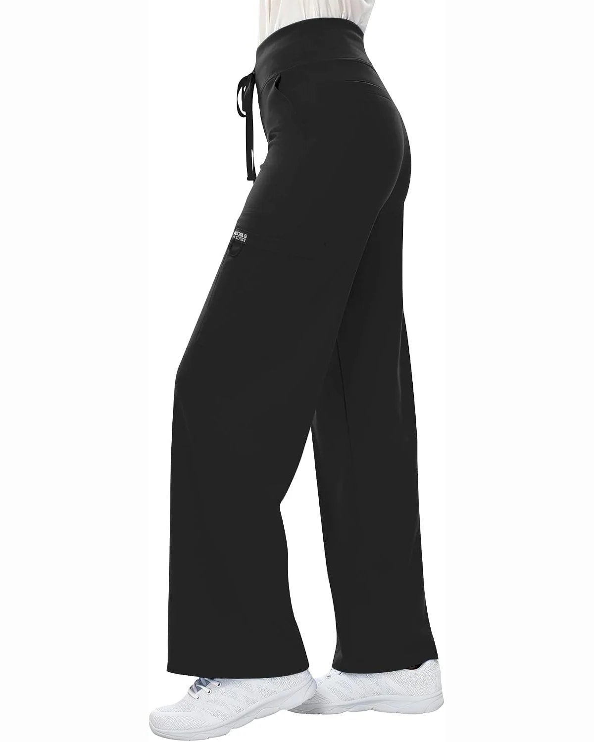 Wide-Leg Scrub Pants in Black, KECOLS