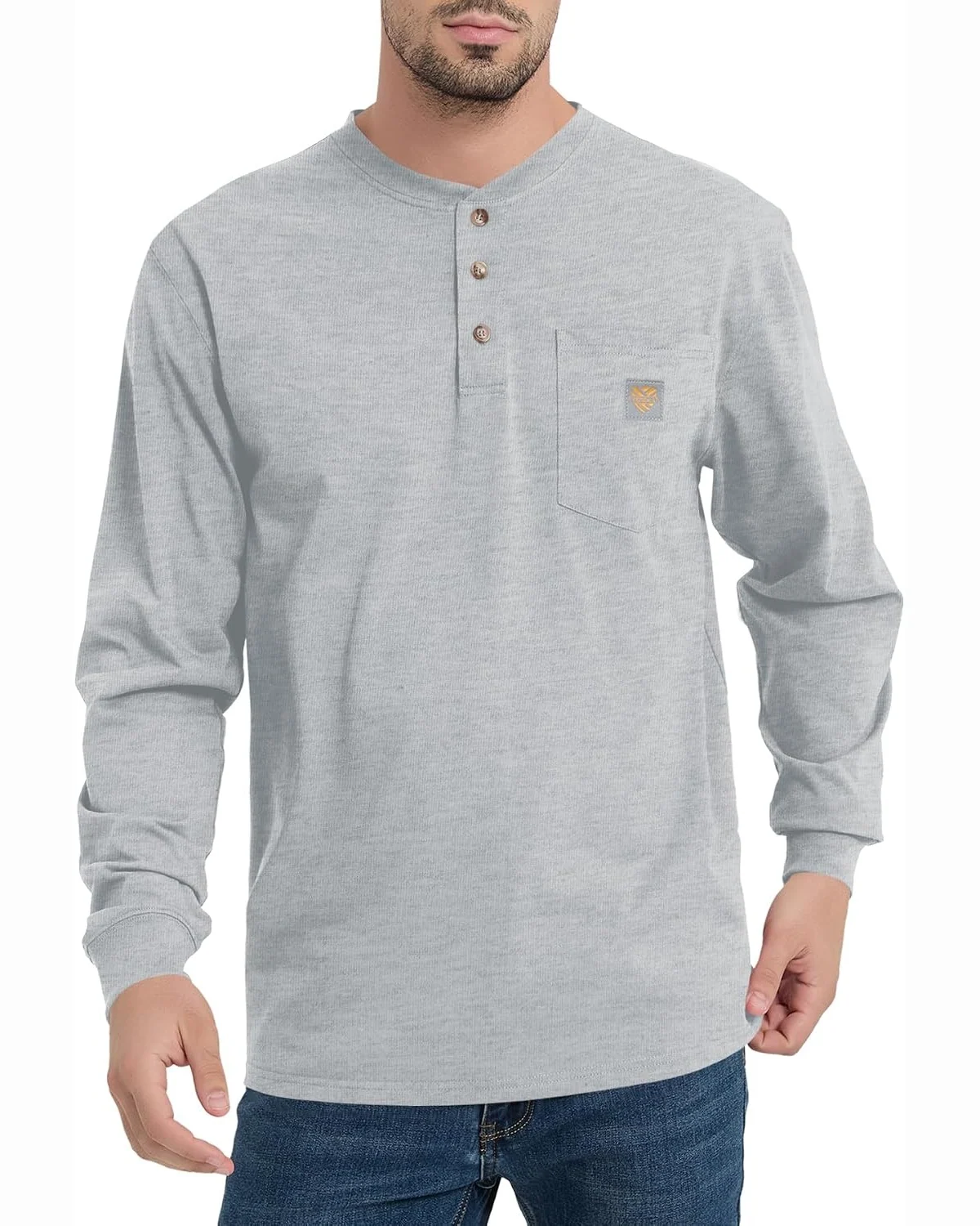 Long-Sleeve Henley in Heather Grey, KECOLS