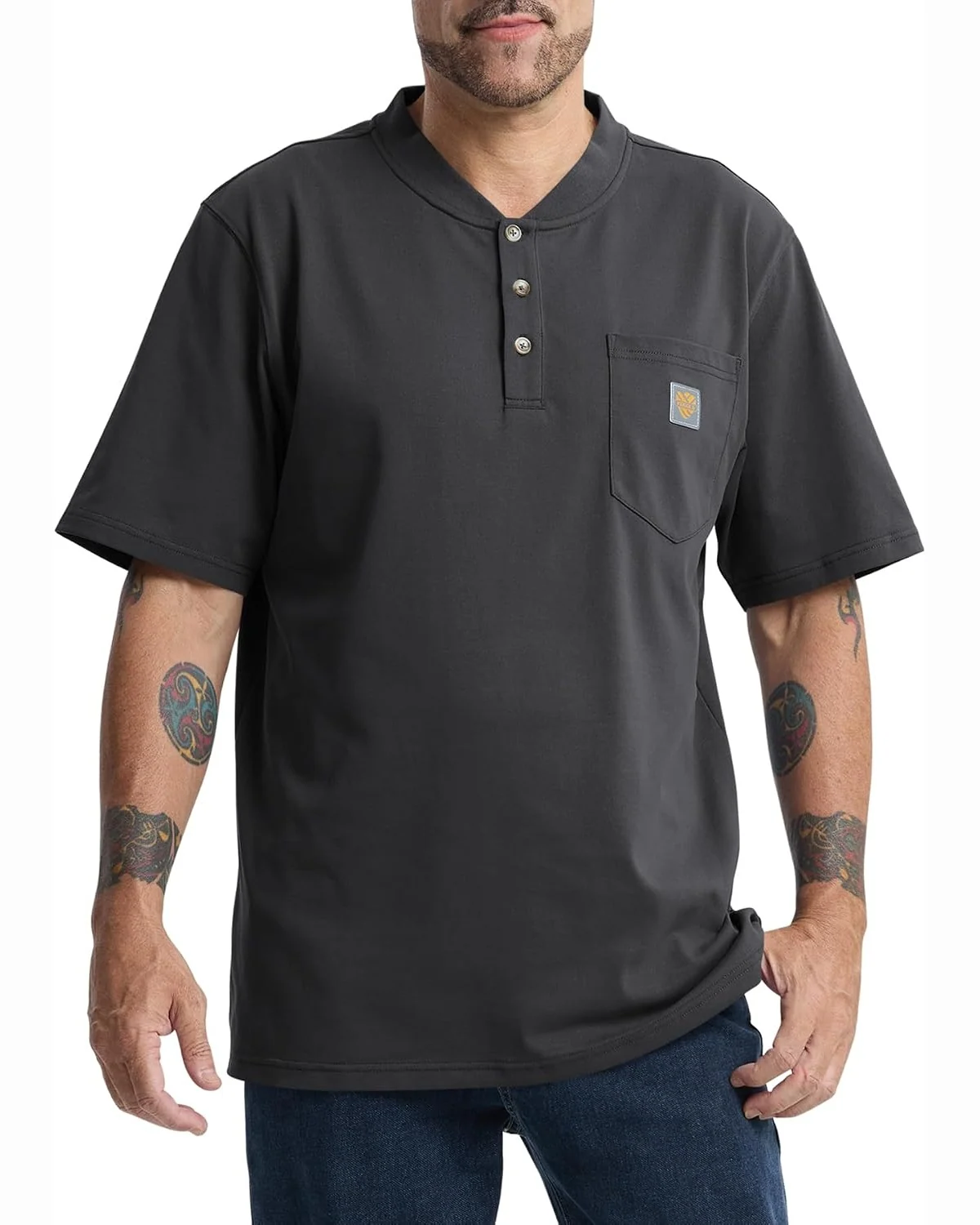 Pocket Henley, Loose Fit in Charcoal, KECOLS