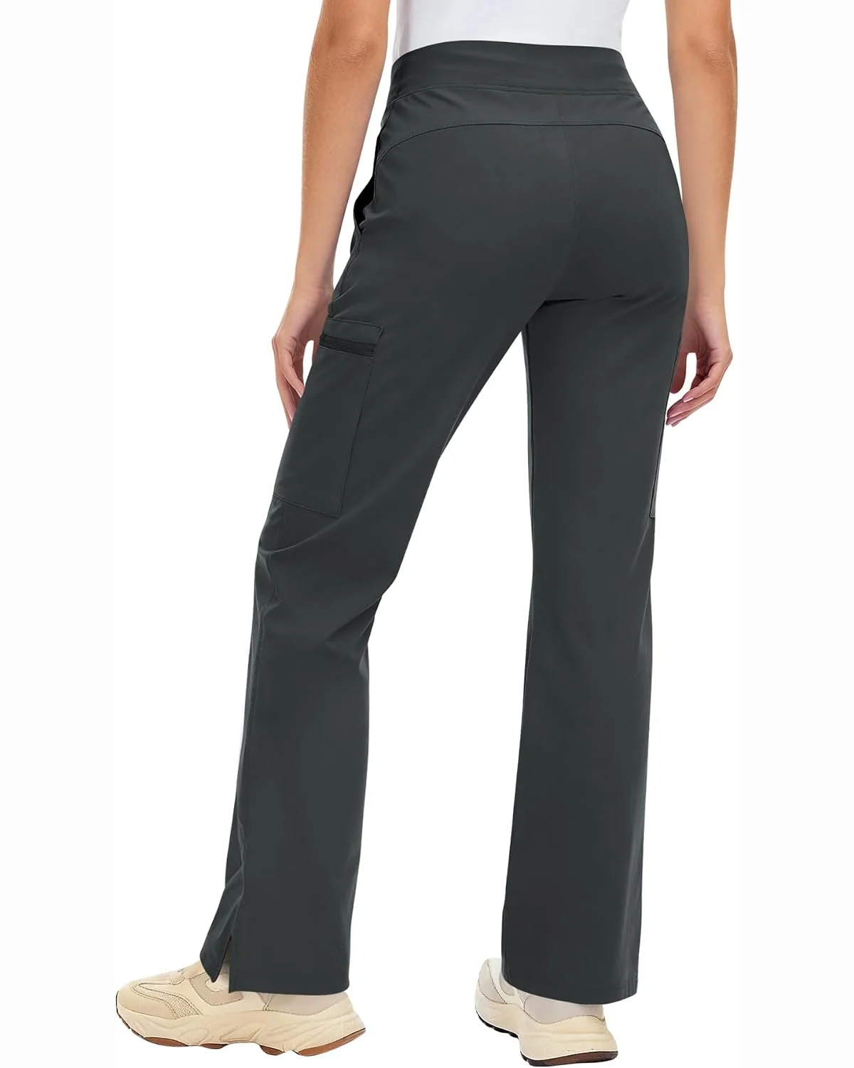 High-Rise Cargo Scrub Pants in Dark Grey, KECOLS
