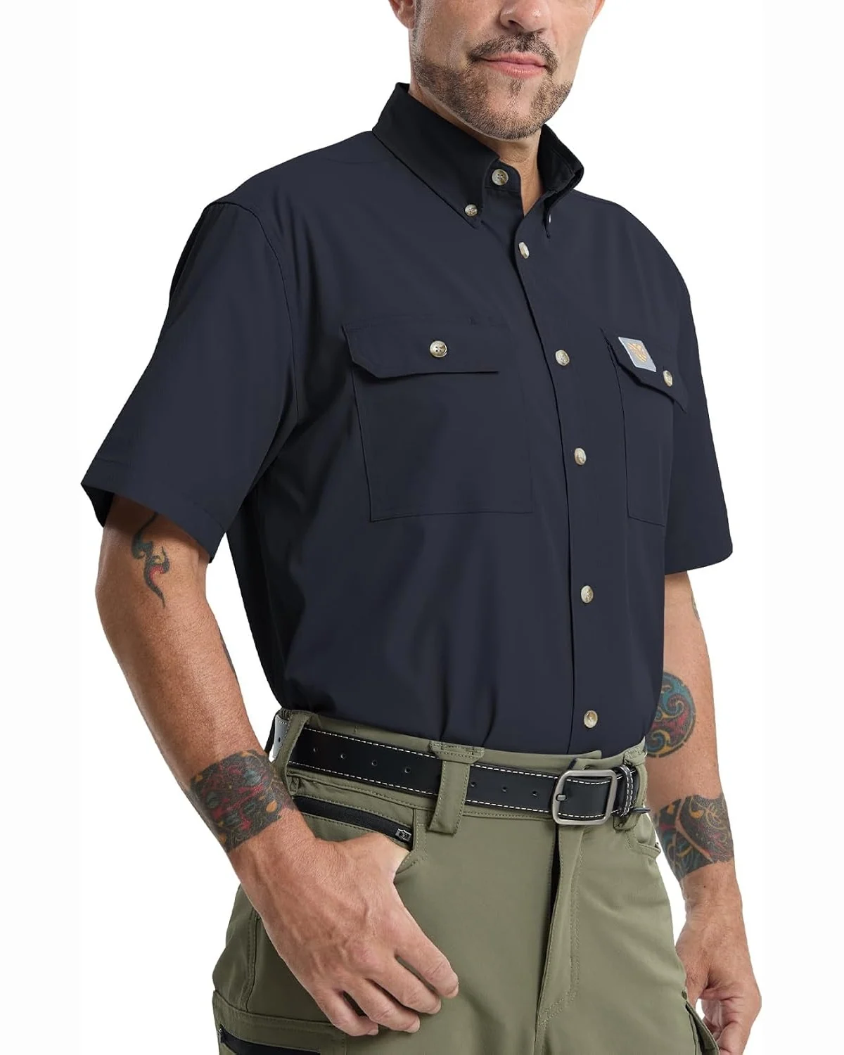 Short-Sleeve Utility Shirt in Navy, KECOLS