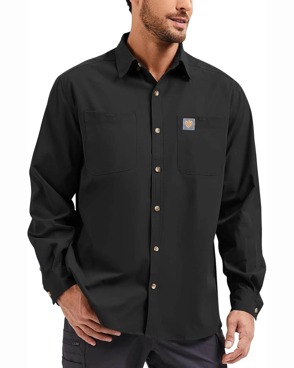 Long-Sleeve Utility Shirt in Black, KECOLS