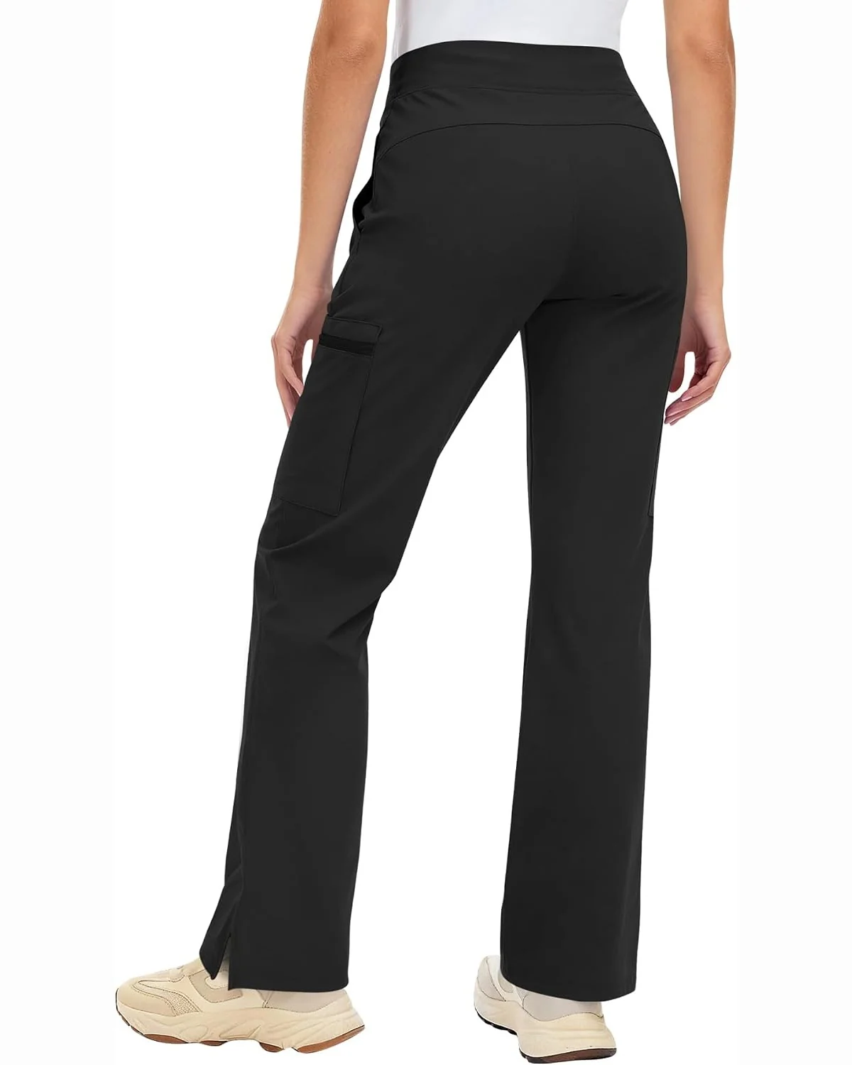 High-Rise Cargo Scrub Pants in Black, KECOLS