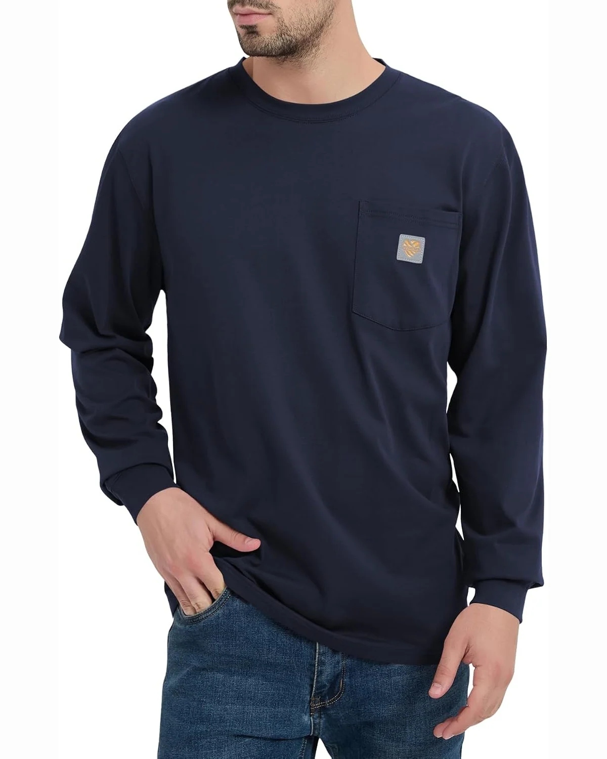 Long-Sleeve Work Tee in Navy, KECOLS