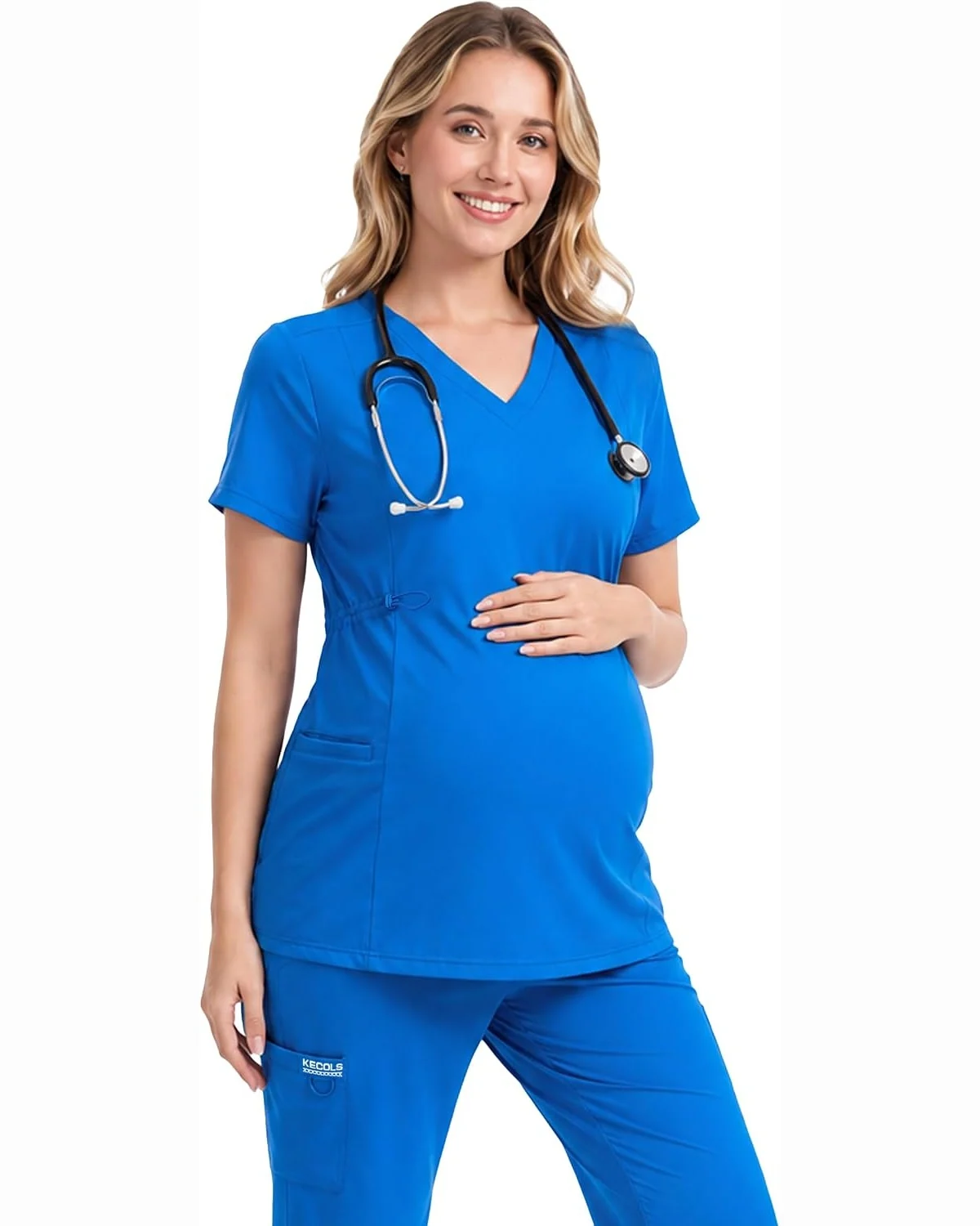 Maternity Scrub Top with Side Panels in Royal Blue, KECOLS