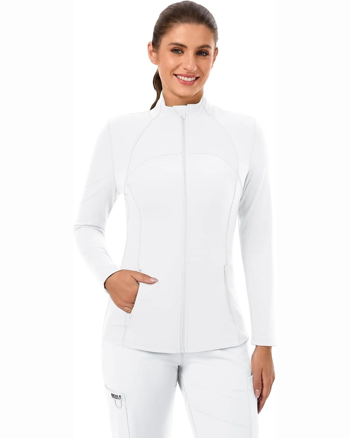 Lightweight Scrub Jacket in White, KECOLS