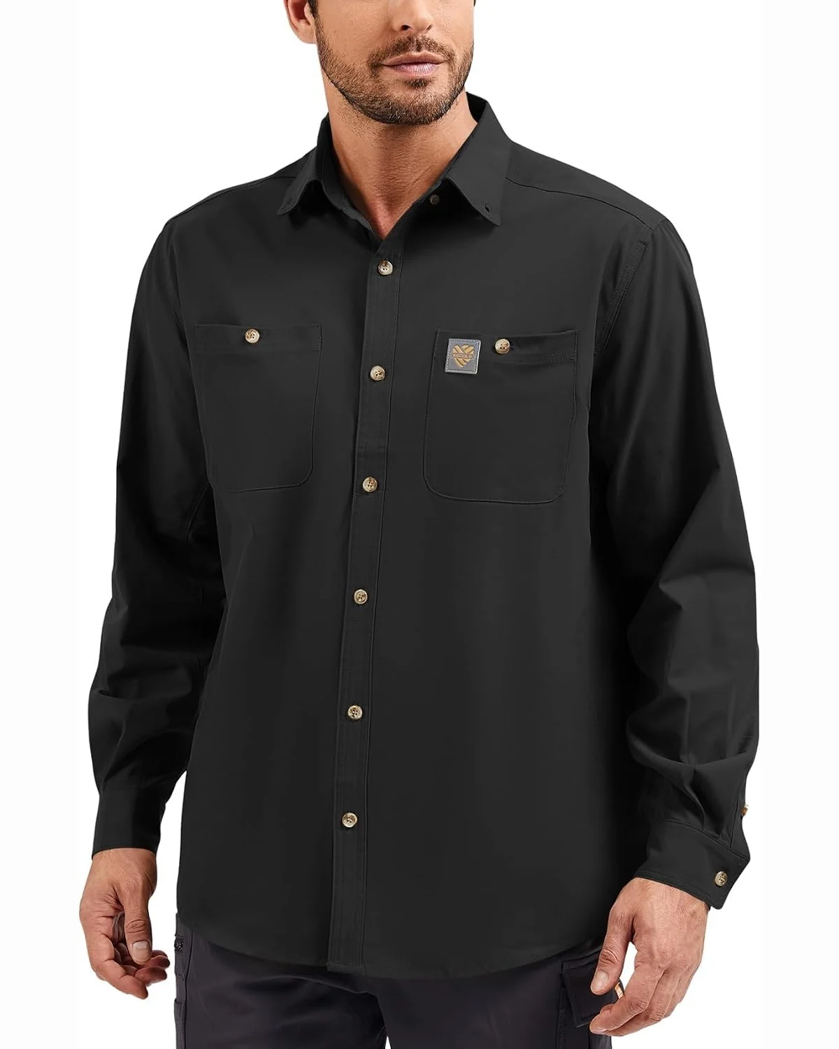 Long-Sleeve Utility Shirt in Black, KECOLS