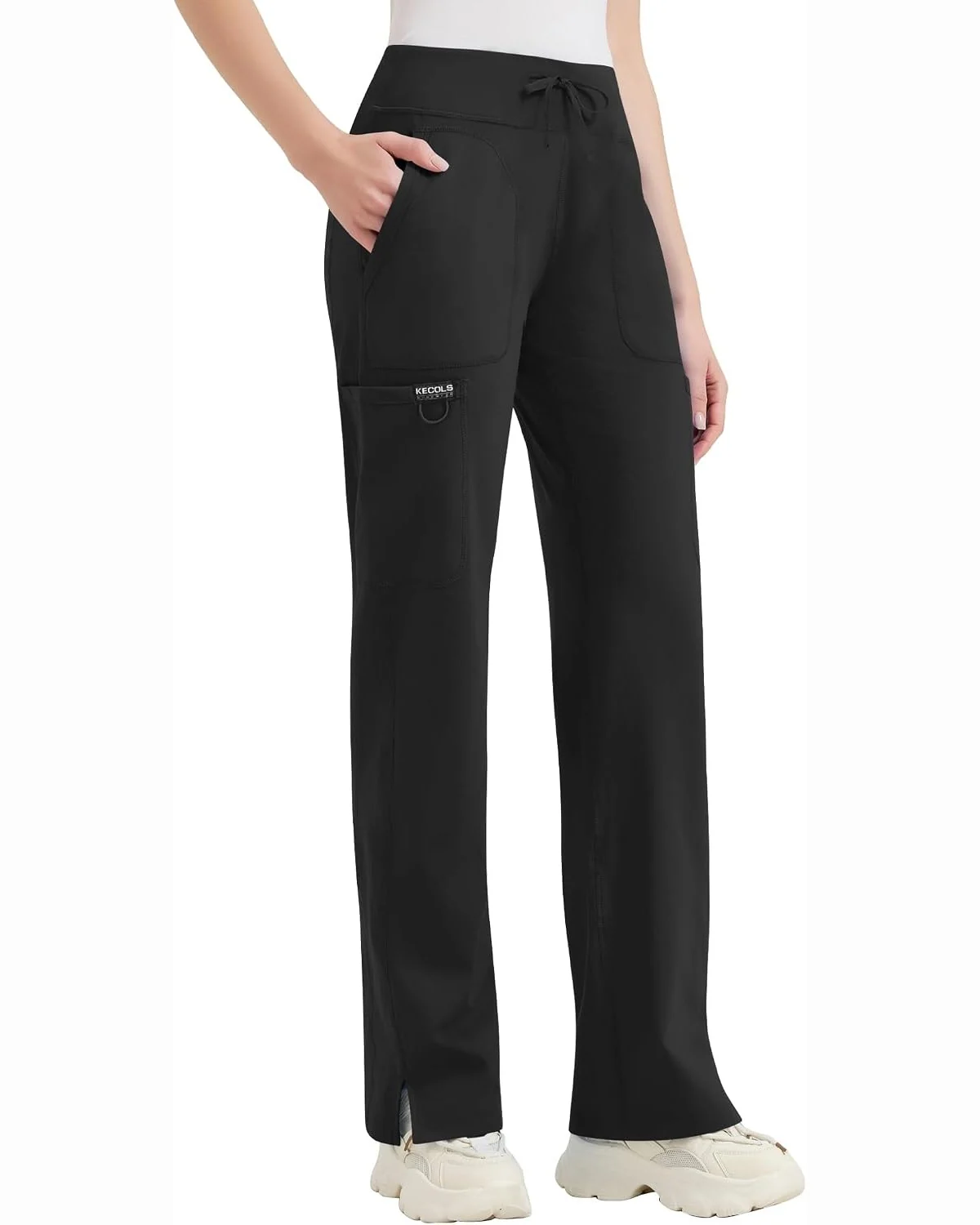 Five-Pocket Yoga Scrub Pants in Black, KECOLS