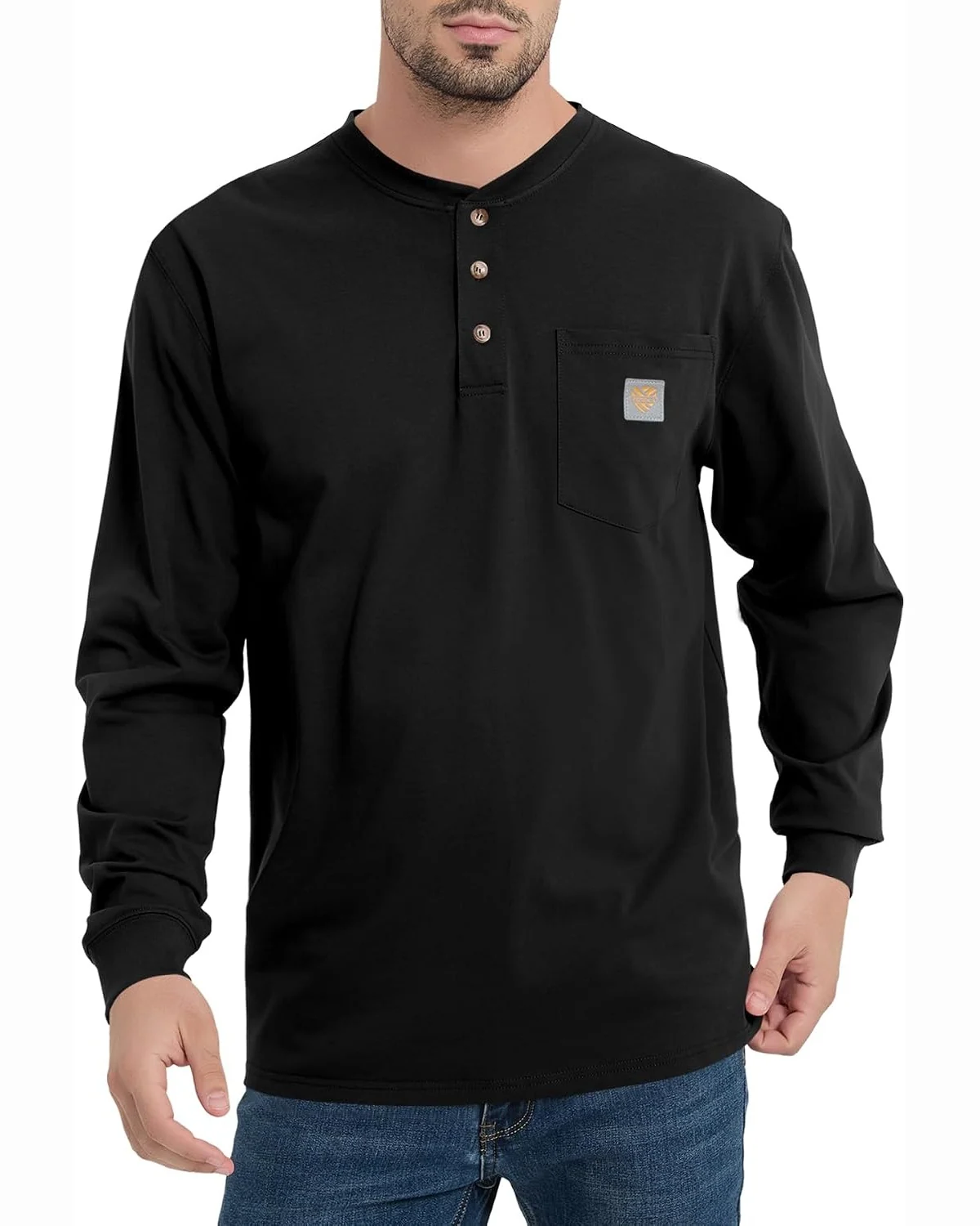 Long-Sleeve Henley in Black, KECOLS