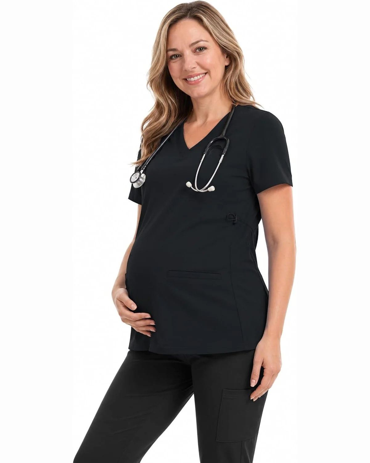 Maternity Scrub Top in Black, KECOLS