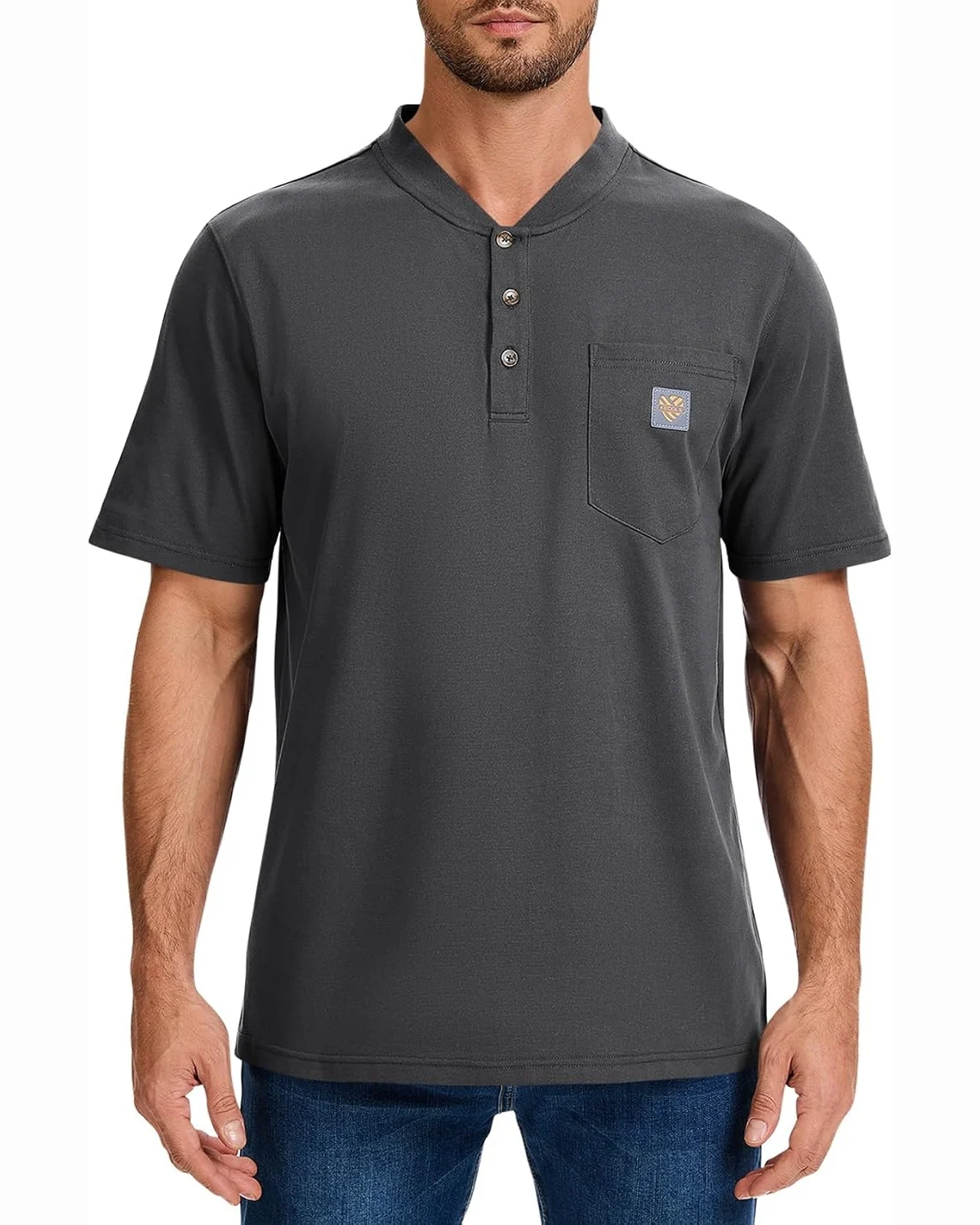 Heavyweight Pocket Henley in Dark Gray, KECOLS