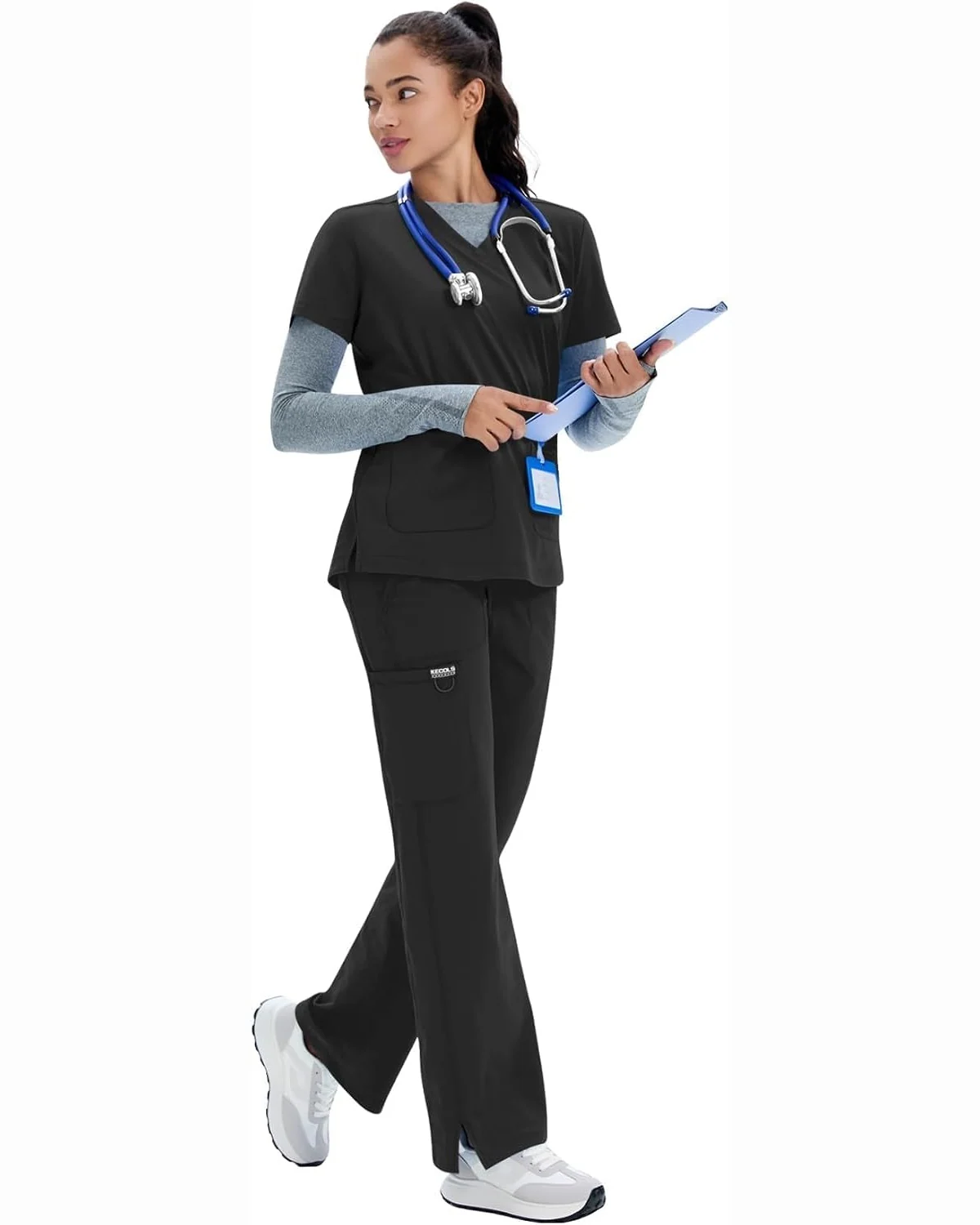 Classic Fit Scrub Top in Black, KECOLS