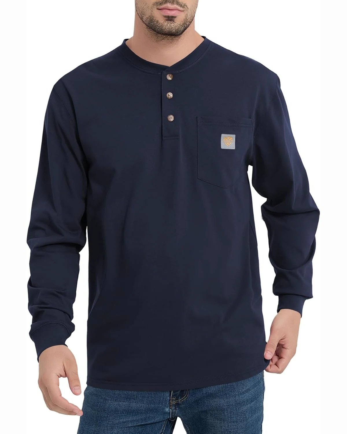 Long-Sleeve Henley in Navy, KECOLS